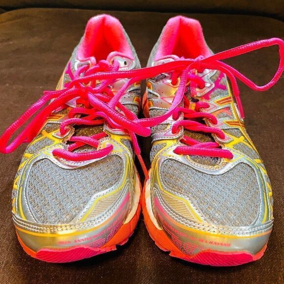 RARE ASICS GEL KAYANO 20 Grey Yellow Pink Orange Womens 7 MEDIUM 38 EUR - Picture 9 of 13